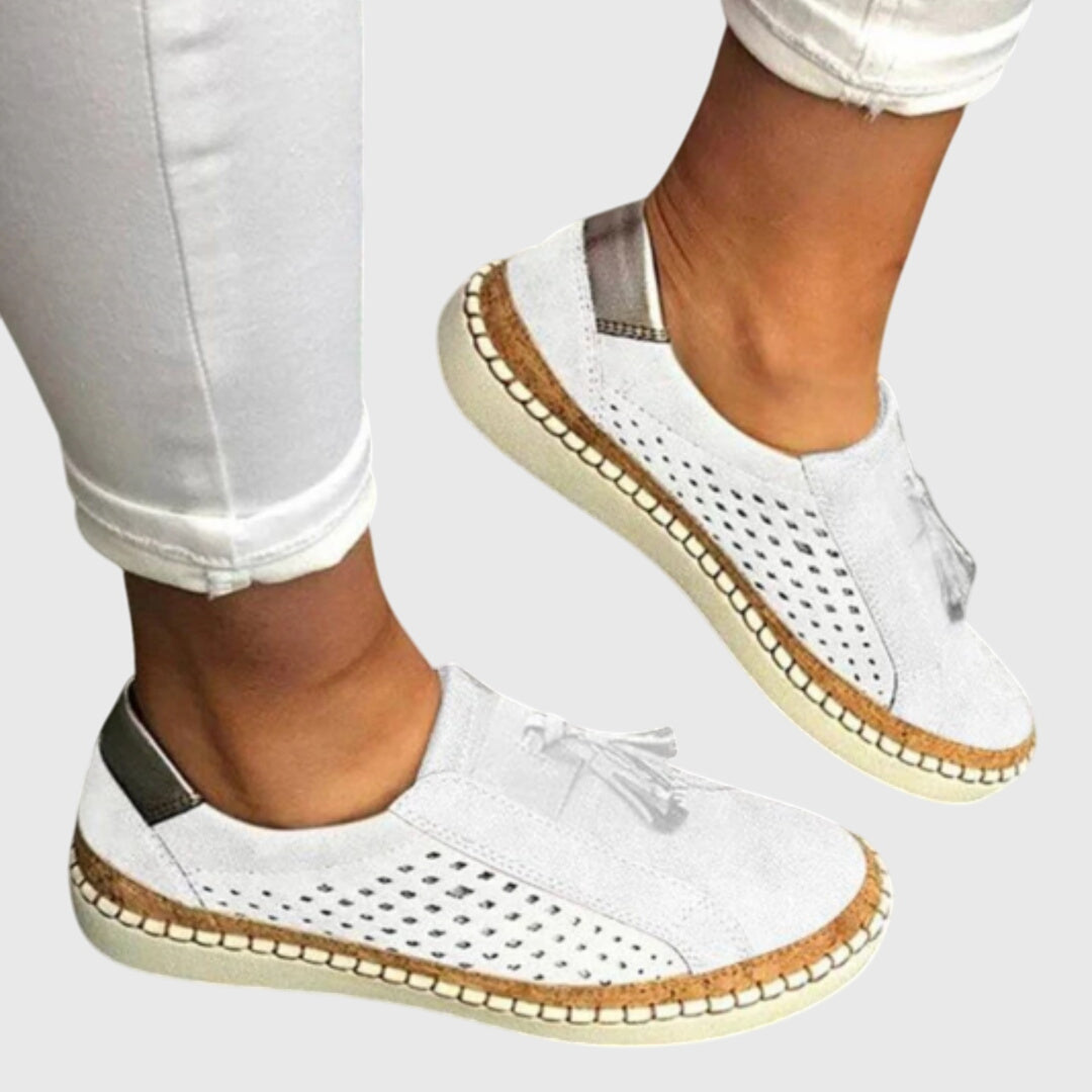 Perforated Cut Out Tassel Suede Look Slip On Sneakers