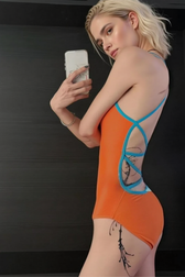 Sexy Color Block Crisscross Lace Up Backless One Piece Swimwear