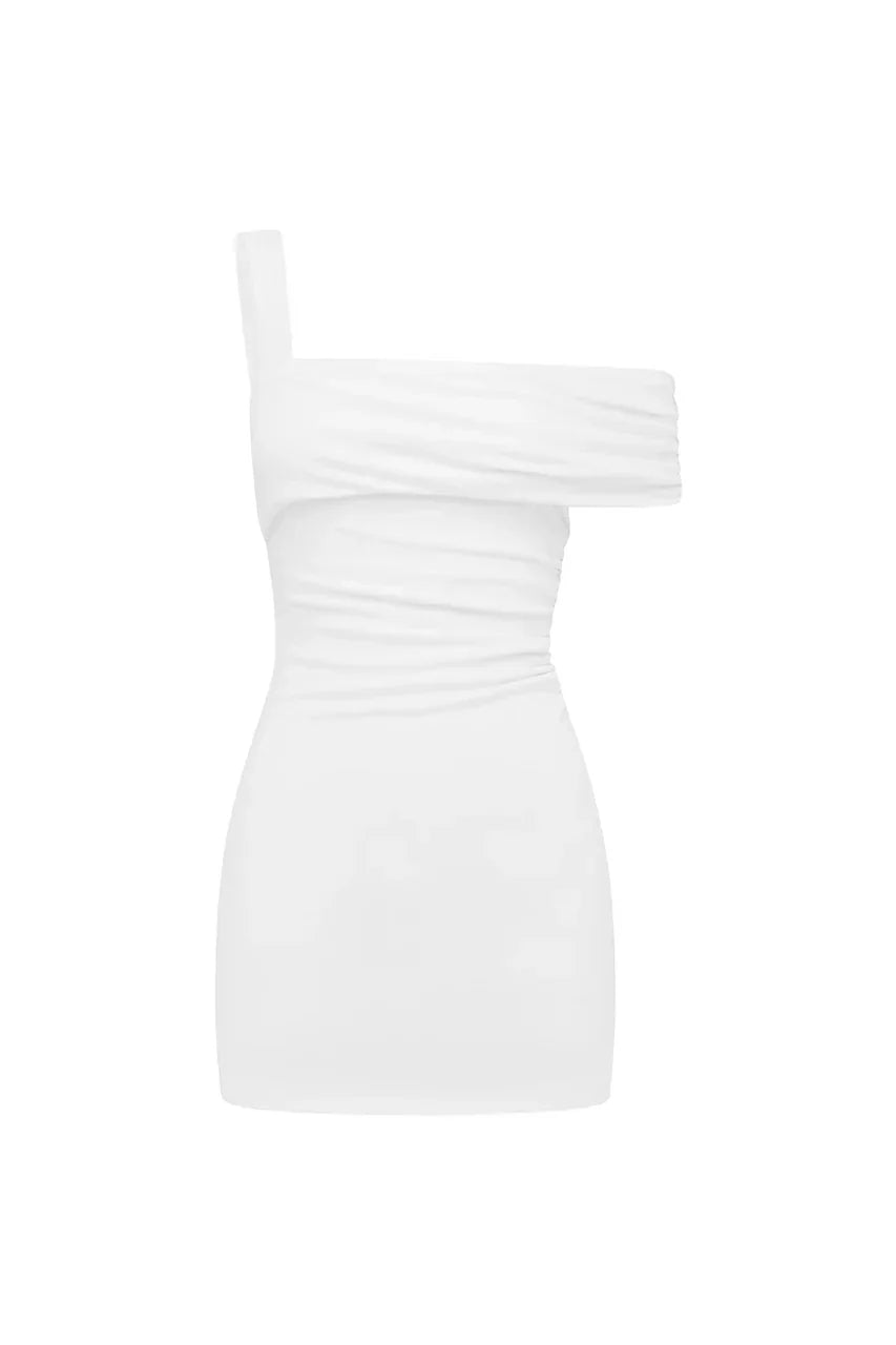 Draped Asymmetric One Shoulder Ruched Bodycon Mini Dress 6