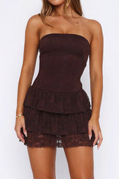 Sexy Lace Strapless Tiered Mini Dress 7
