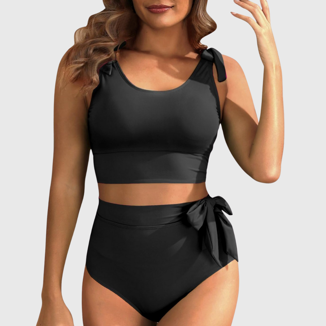 Tie Shoulder High Waist Bikini Set
