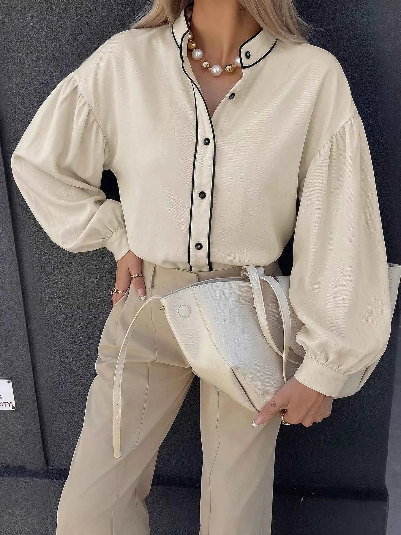 Contrast Trim Long Sleeve Shirt