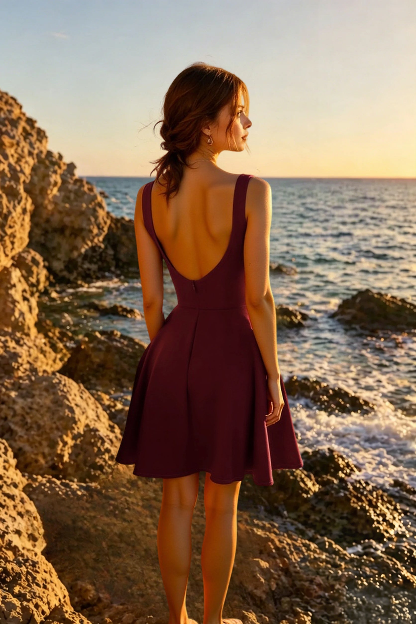 Boat Neck Sleeveless Fit and Flare Mini Party Dress