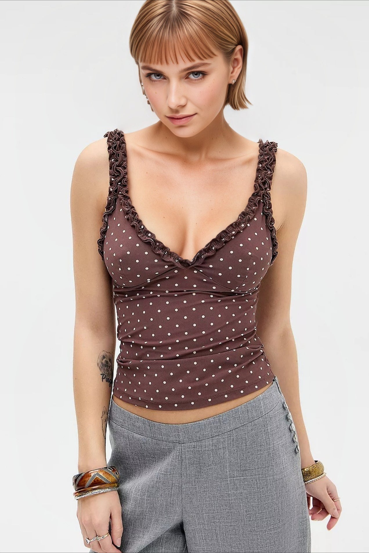 Ruffle Trim Backless Fitted Crop Top