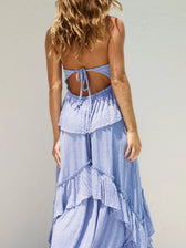 Halter Neck Deep V-Neck Ruffle Tiered Backless Maxi Dress 21