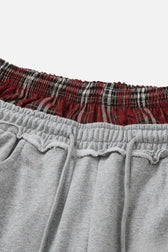 Stripe Plaid Panel Double Waist Wide Leg Pants