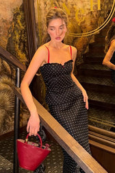 Low-Cut Lace Polka Cami Floral Panel Mini Lace Dress