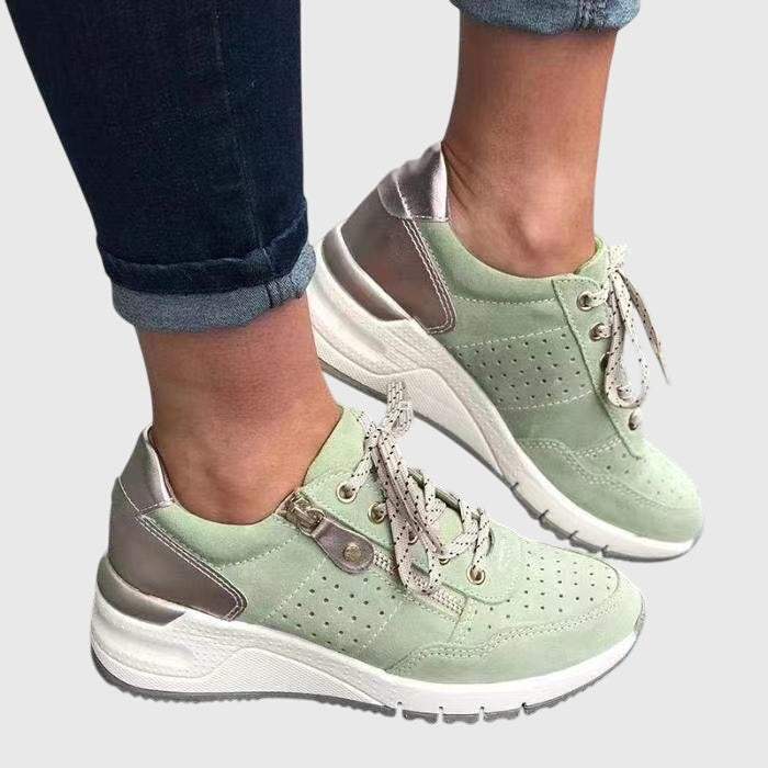 Suede Look Lace Up Platform Wedge Sneakers