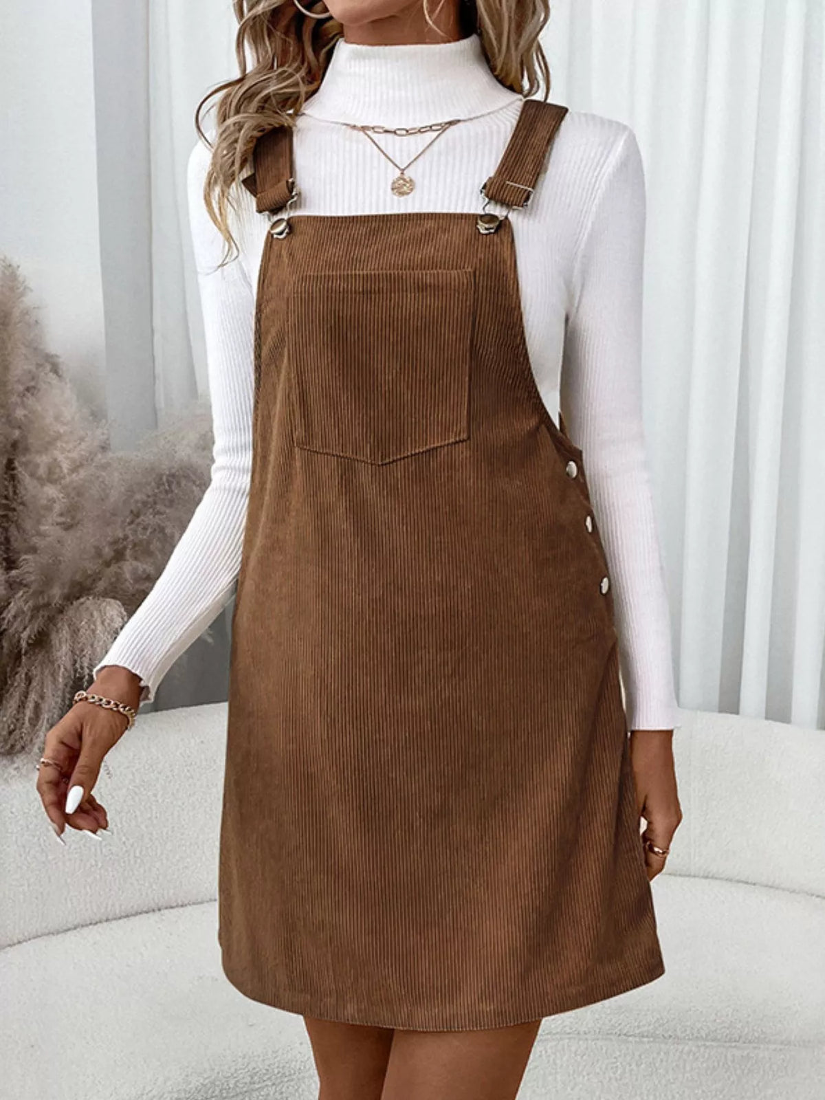 Corduroy Front Pocket Adjustable Strap Overall Mini Dress 2