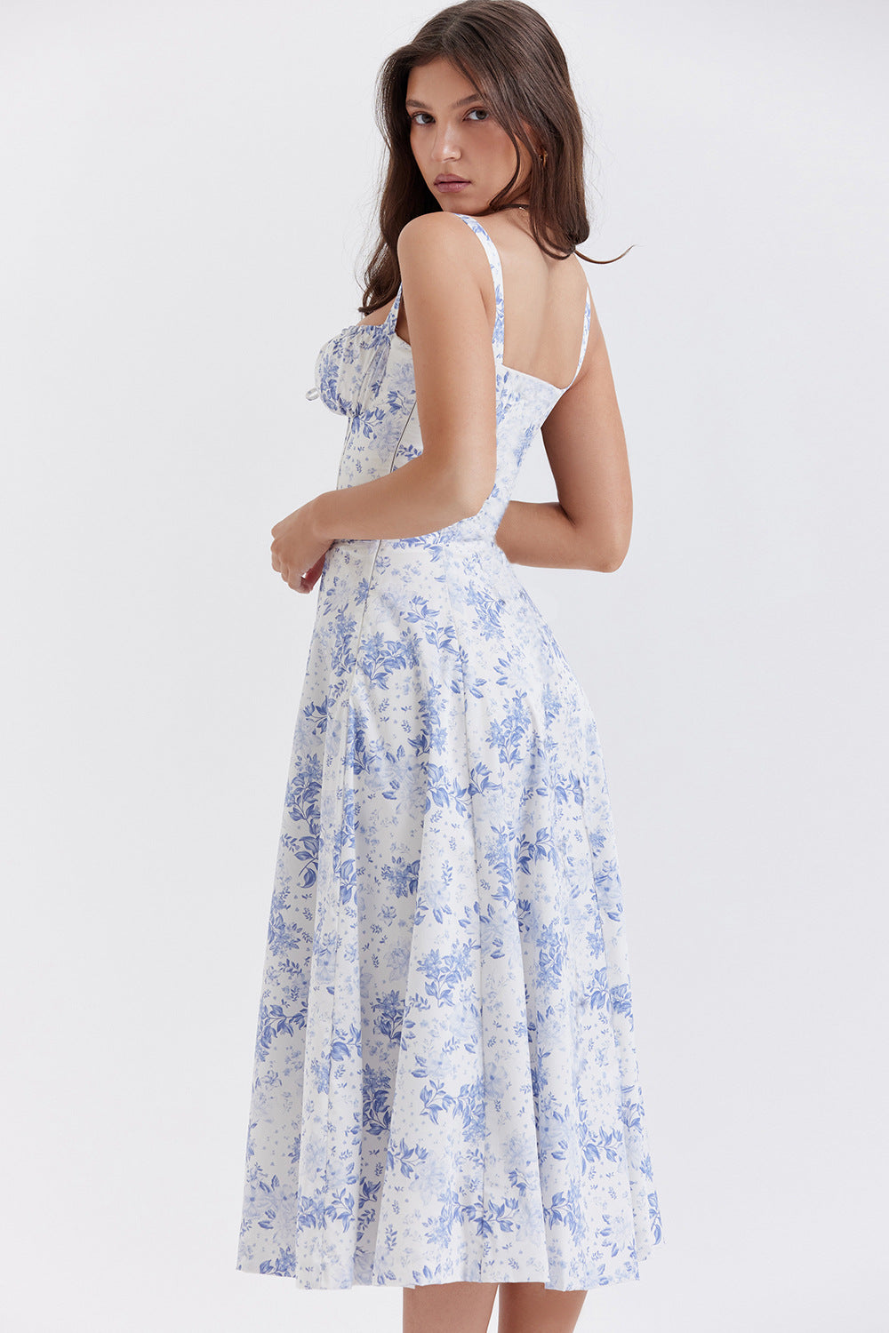 Sweetheart Neck Corset Tie Front Fit and Flare Midi Dress