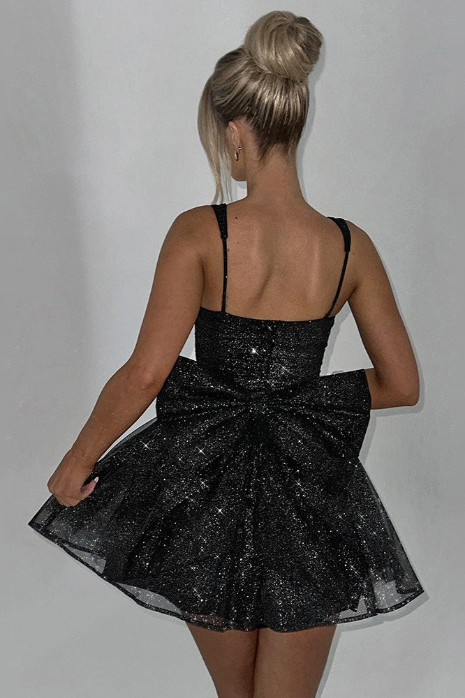 Satin Bow A-Line Mini Dress - View 2