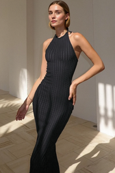 Knit Halter Backless Solid Maxi Party Dress
