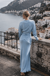 Solid Satin Cinched Waist Skirt Set