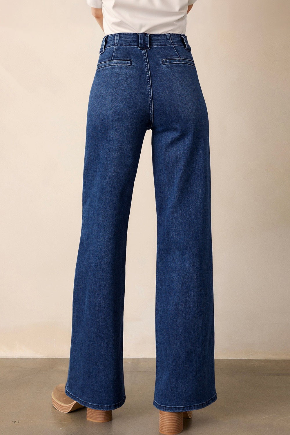 High Waist Front Patch Pocket Wide Leg Trouser Jeans 3