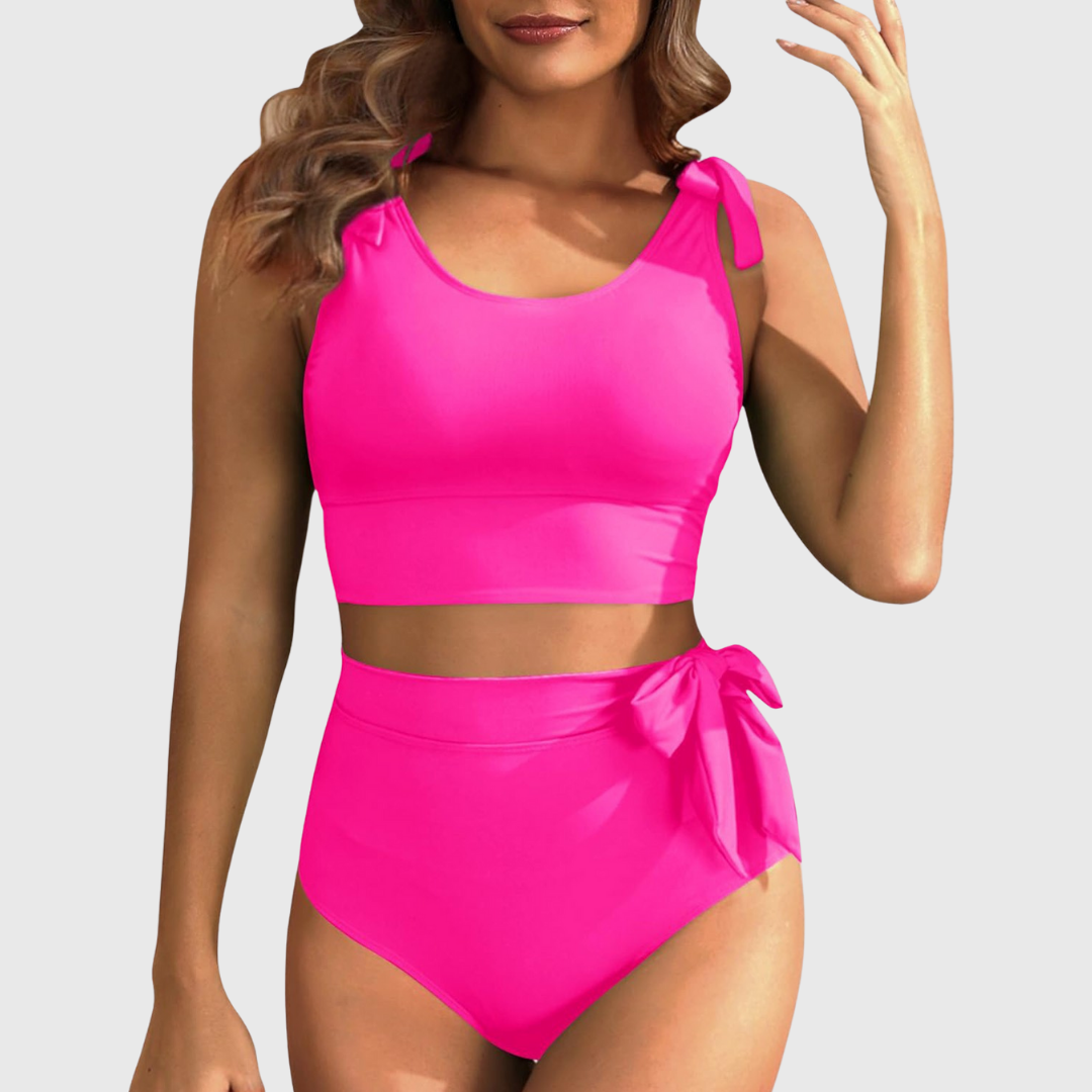 Tie Shoulder High Waist Bikini Set