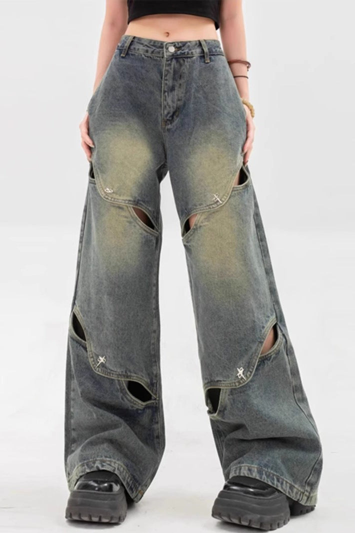 Vintage Washed Wide-Leg Denim Jeans