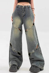 Vintage Washed Wide-Leg Denim Jeans
