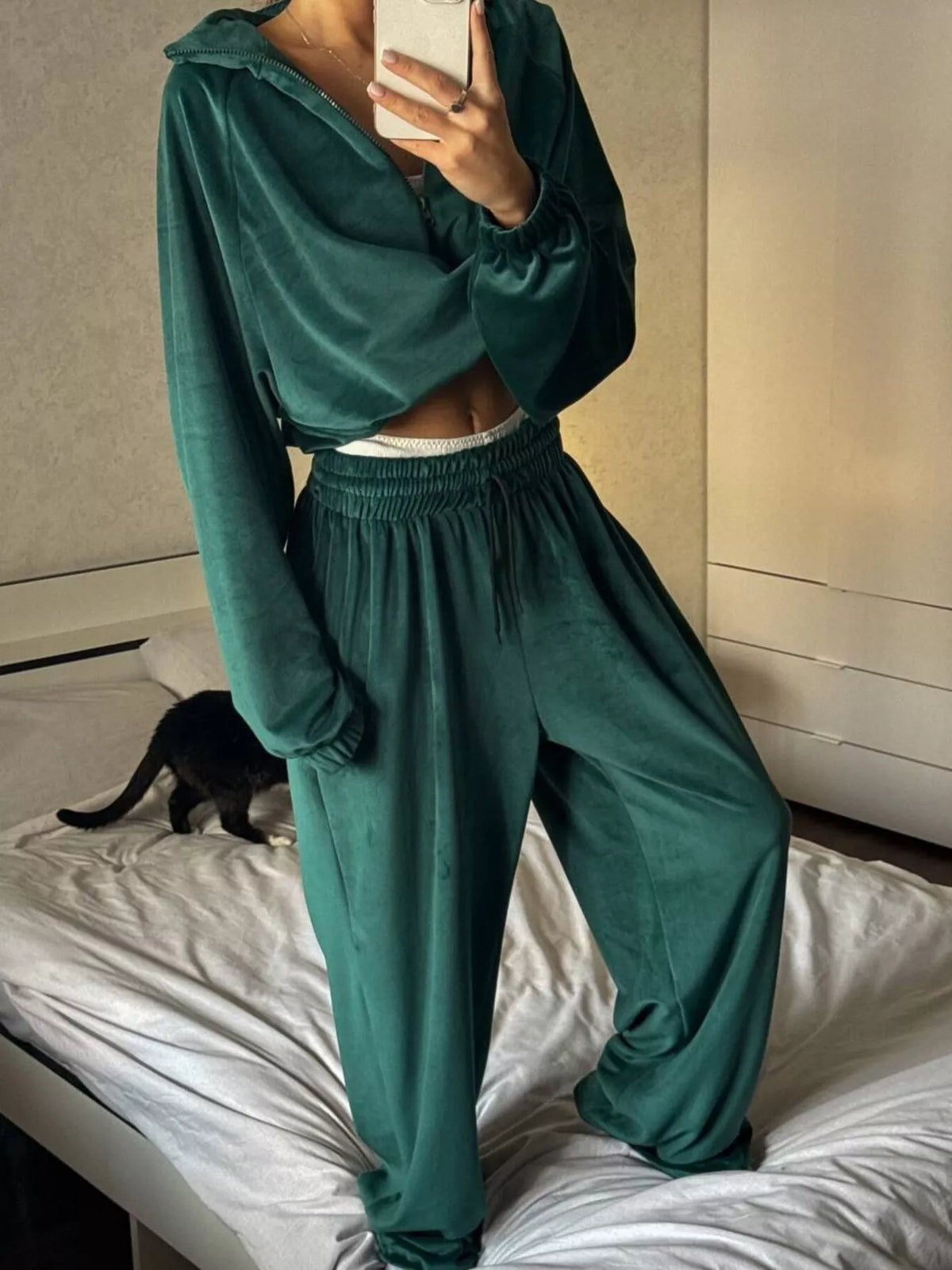 Oversized Zip Front Hoodie and Elastic Cuff Joggers Two Piece Set 9