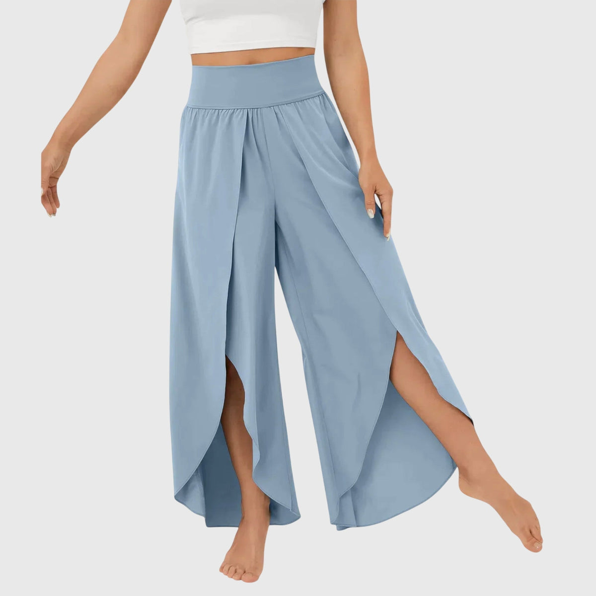 High Waist Split Front Layered Wide Leg Palazzo Pants