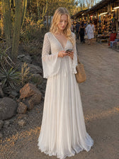 Lace Cutout Bell Sleeve Boho Dress