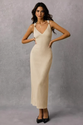 Ruched Waist Cami Midi Figure Hug Bodycon Dress