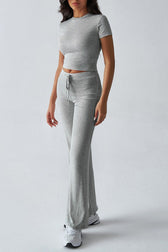 Essential Solid Color Crewneck Top Wide Leg Pants Set