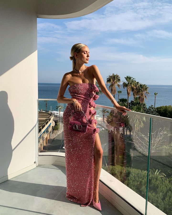 Sequin Strapless Bow Side Cut Out High Split Maxi Gown 2