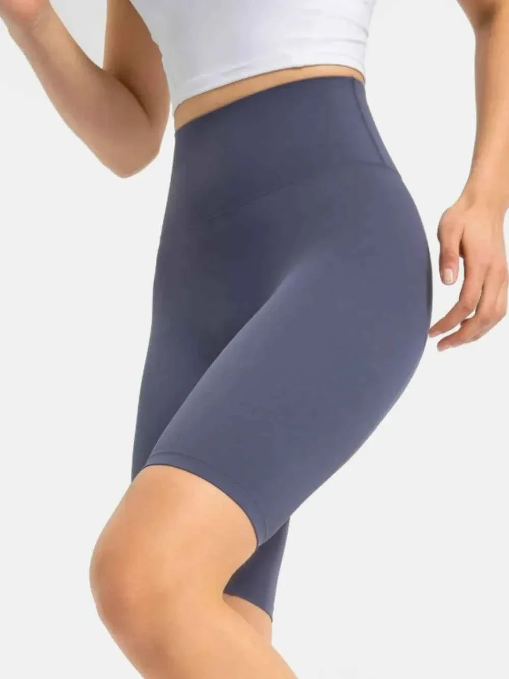 High Waist Wide Waistband Knee Length Active Biker Shorts 24