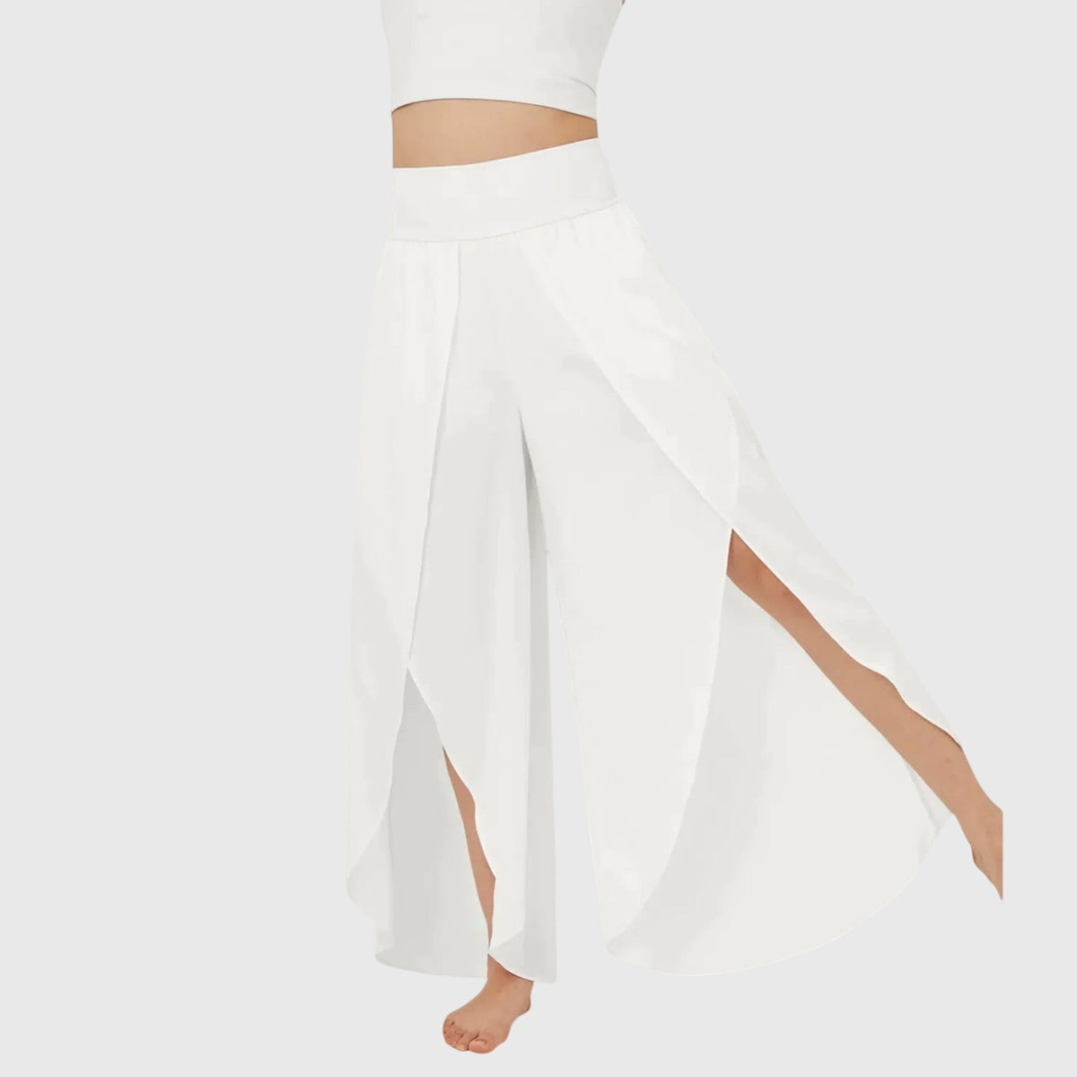 High Waist Split Front Layered Wide Leg Palazzo Pants