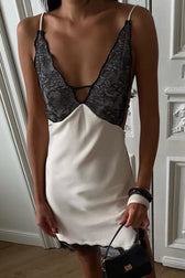 Lace Trim V-Neck Cami Backless Fit Lace Dress
