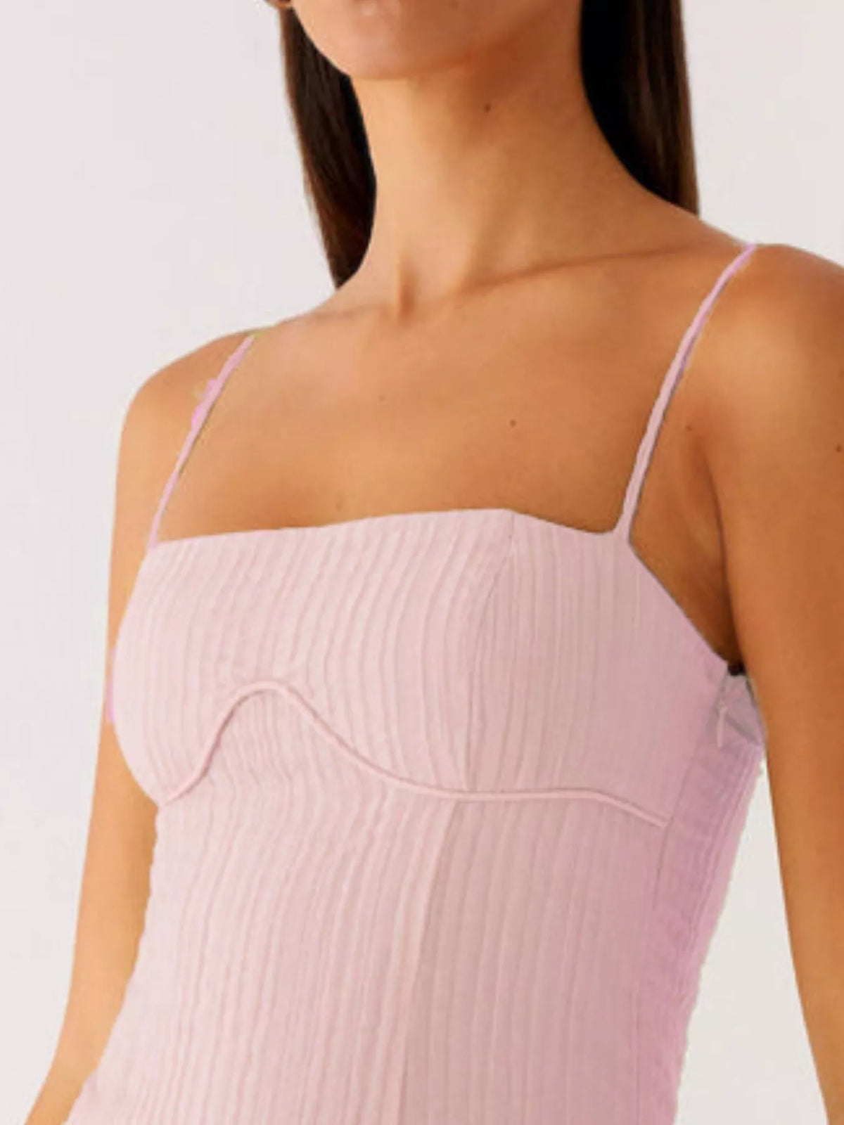 Textured Square Neck Cami Drop Waist Ruffle Hem Mini Dress 14
