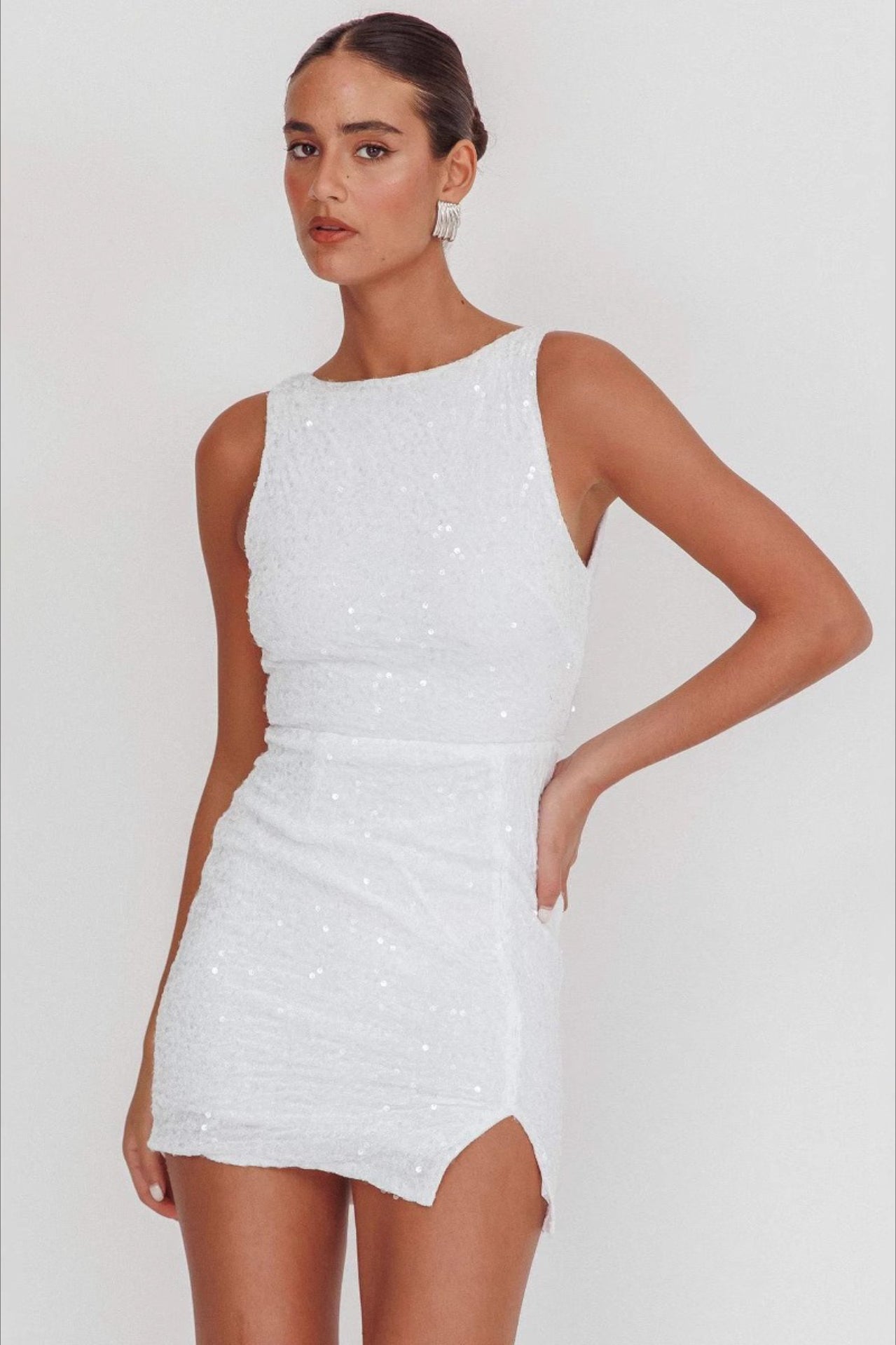 Sequin High Neck Sleeveless Bodycon Mini Party Dress