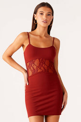 Lace Panel Cami Solid Color Lace Dress