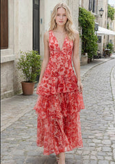 Chiffon Halter Slim Ruffle Maxi Floral Dress