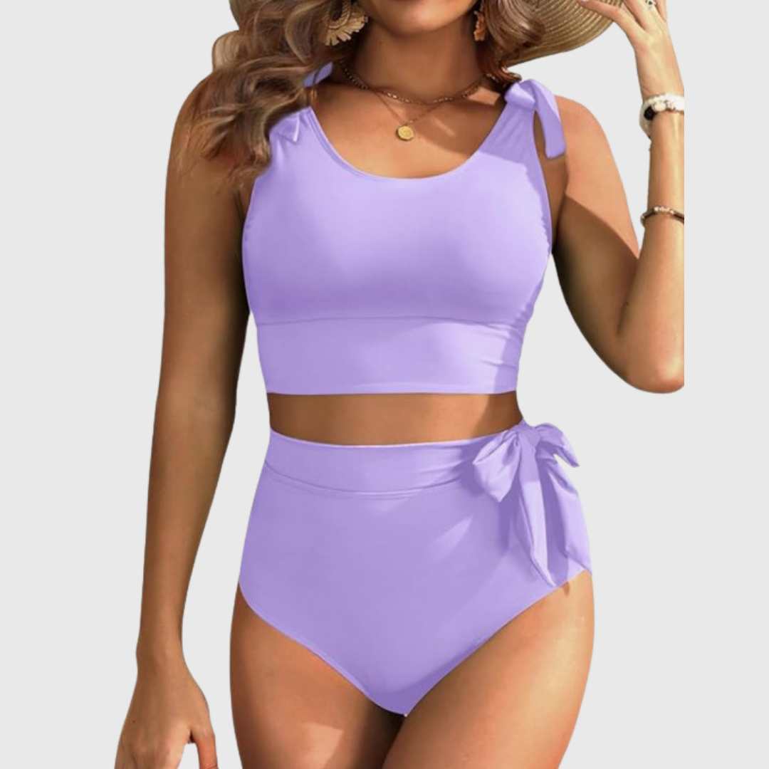 Tie Shoulder High Waist Bikini Set