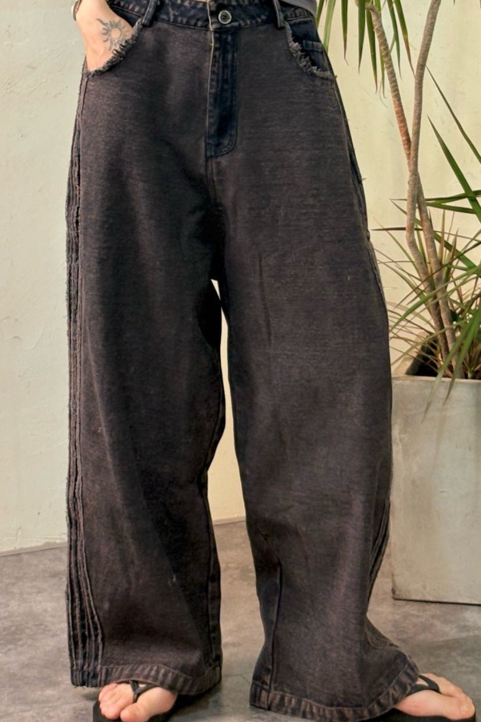 Striped Color Block Drawstring Loose Wide Leg Straight Jeans