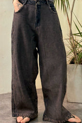 Striped Color Block Drawstring Loose Wide Leg Straight Jeans