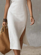 Mock Neck Sleeveless High Split Bodycon Midi Dress 4