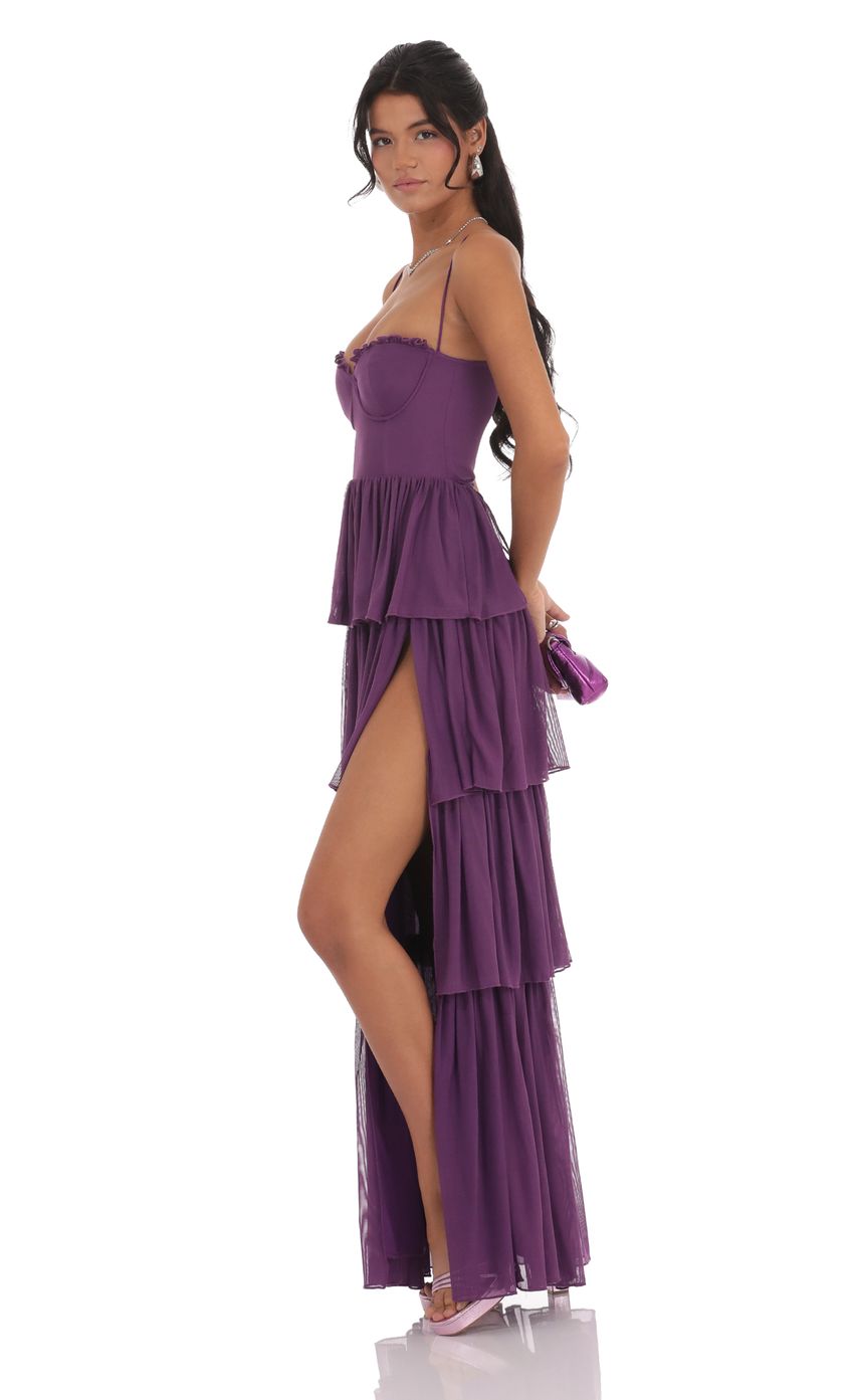 Mesh Ruched Cup Bustier Tiered Ruffle High Split Maxi Dress 2