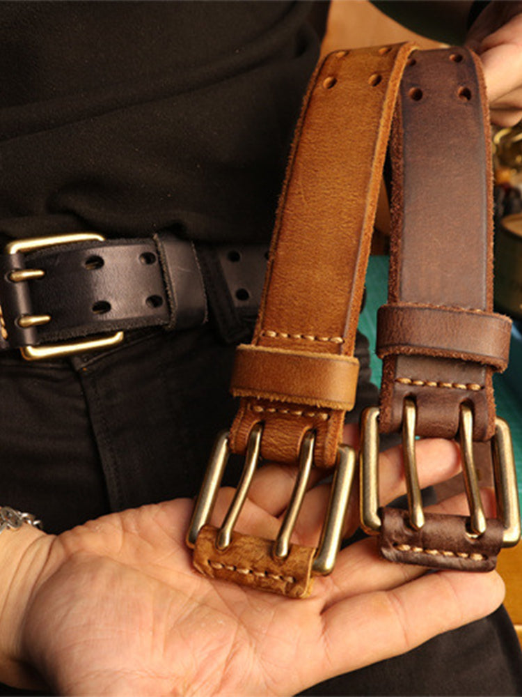 Double Needle Cowhide Vintage Belt