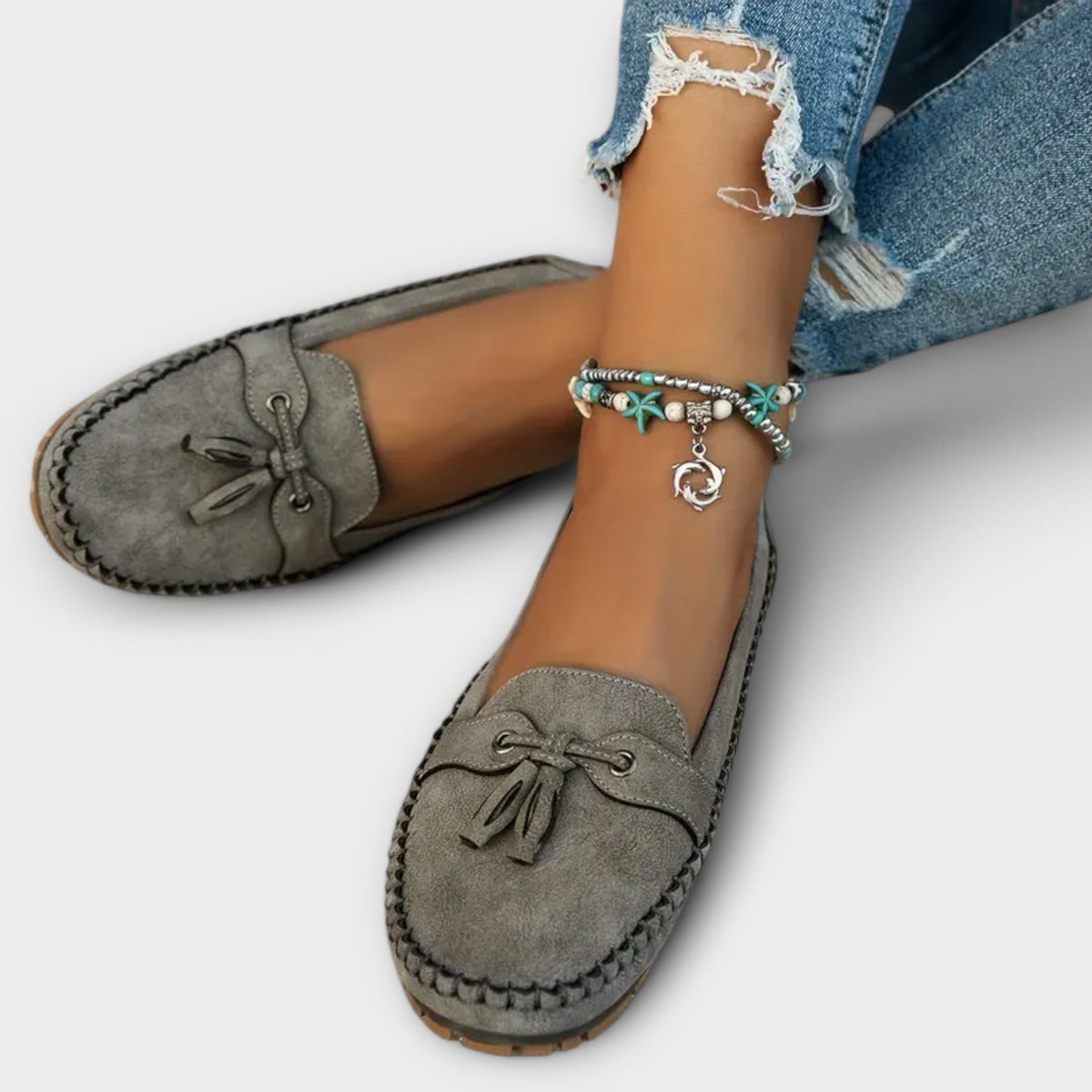 Suede Look Tassel Round Toe Slip On Loafers