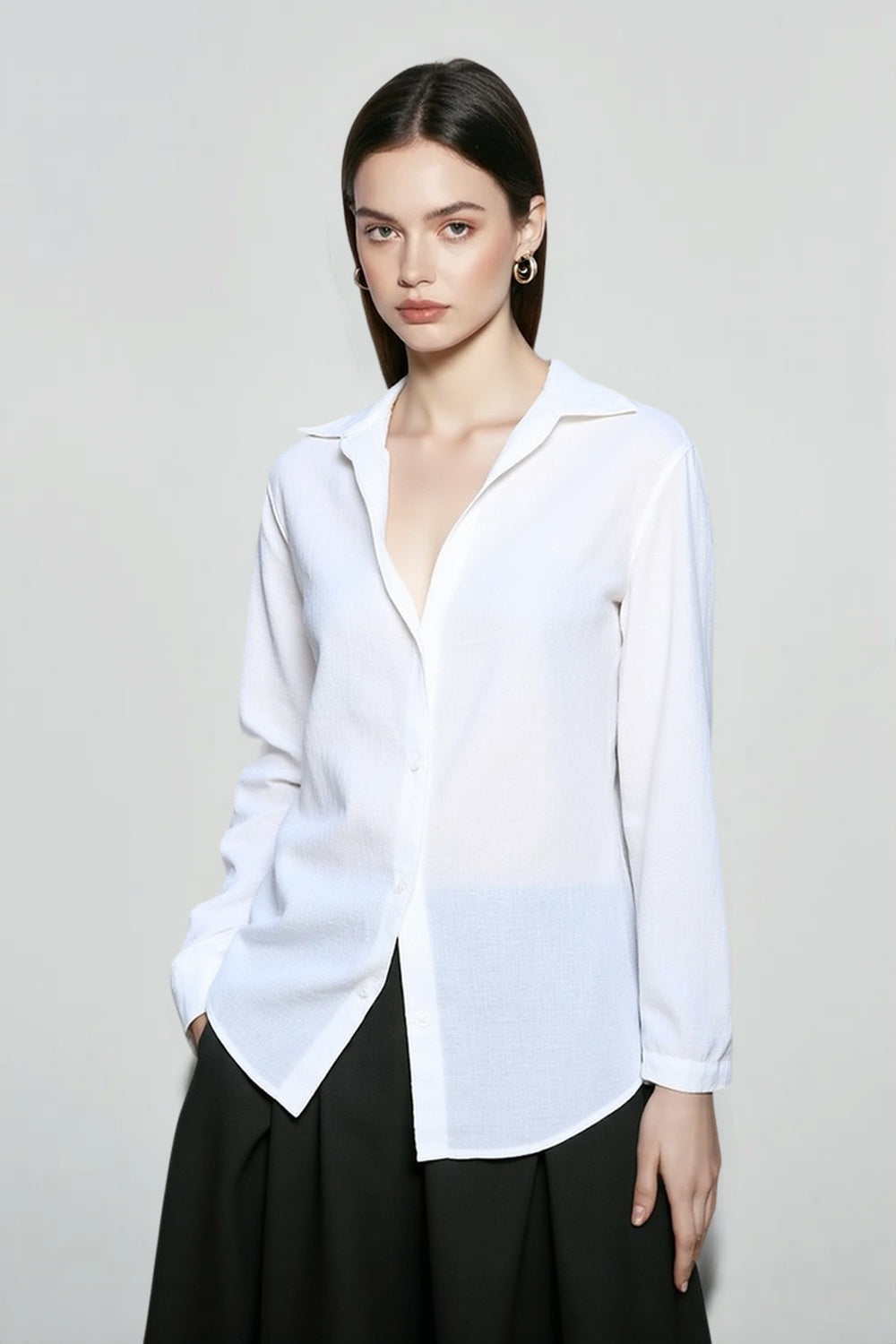 Linen V Neck Relaxed Blouse