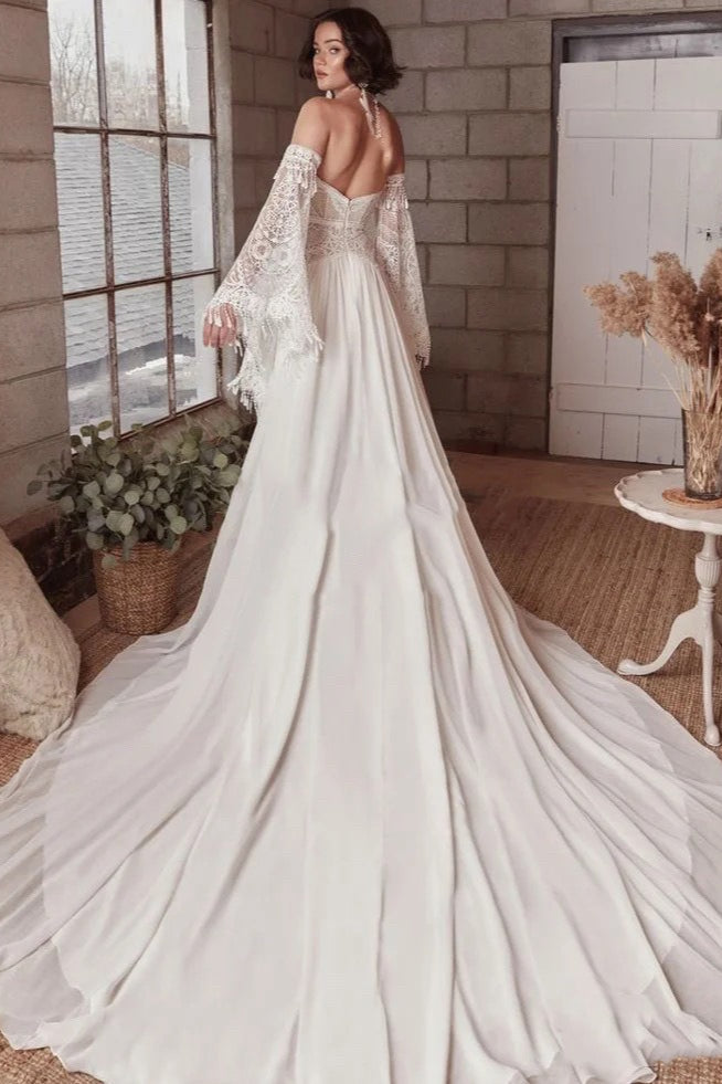 Strapless Lace Long Sleeve Wedding Dress