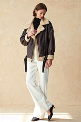 Classic Sherpa Lined Trendy Shearling Leather Flight Jacket