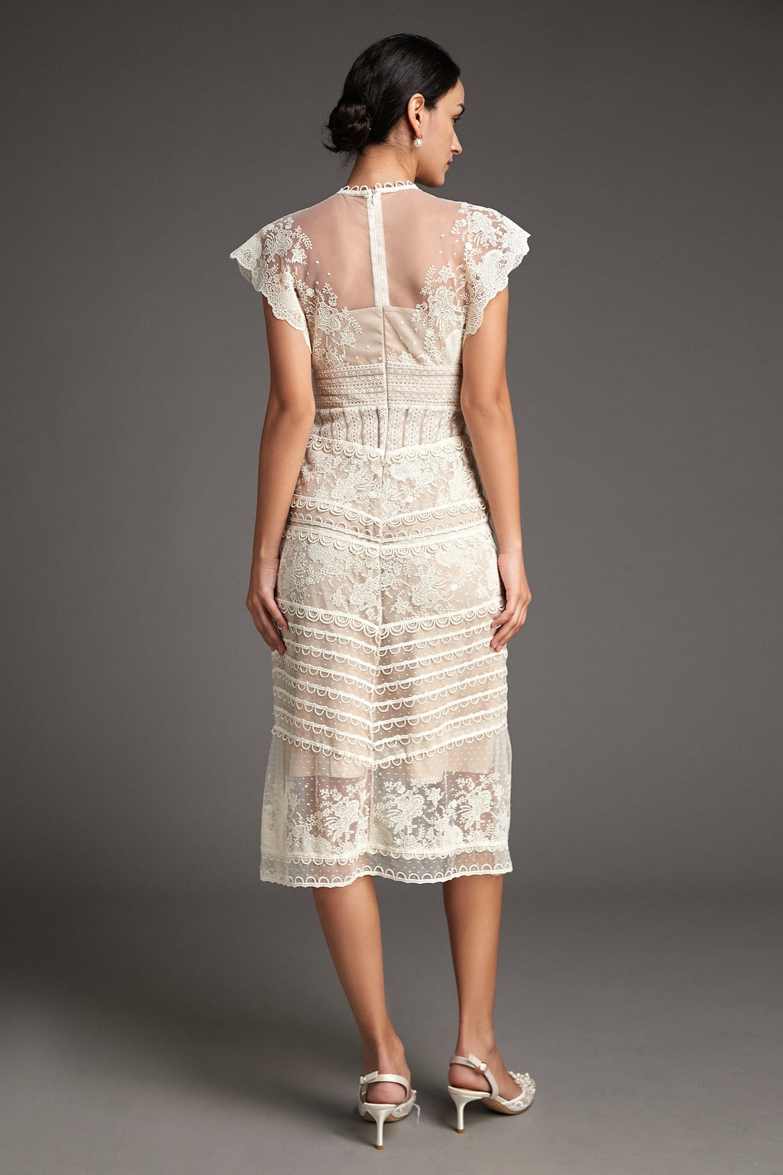 Flower Lydia Embroidered Mesh Midi Dress