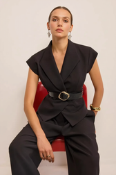 Loose Sleeveless Top Wide Leg Two Piece Work Set