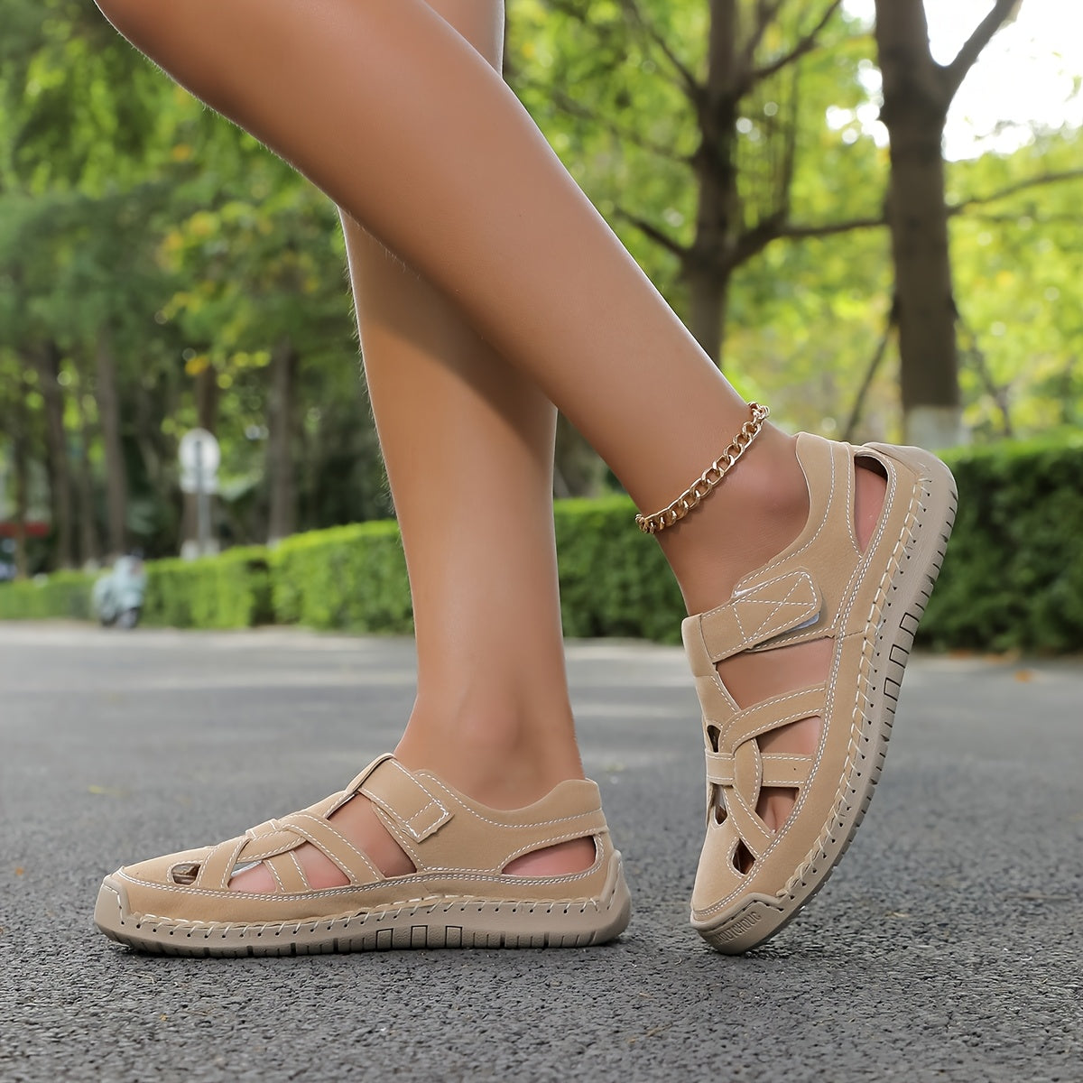 Closed Toe Cut Out Hook and Loop Fisherman Sandals 6