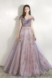 V Neck Beaded Ball Gown Prom Dress