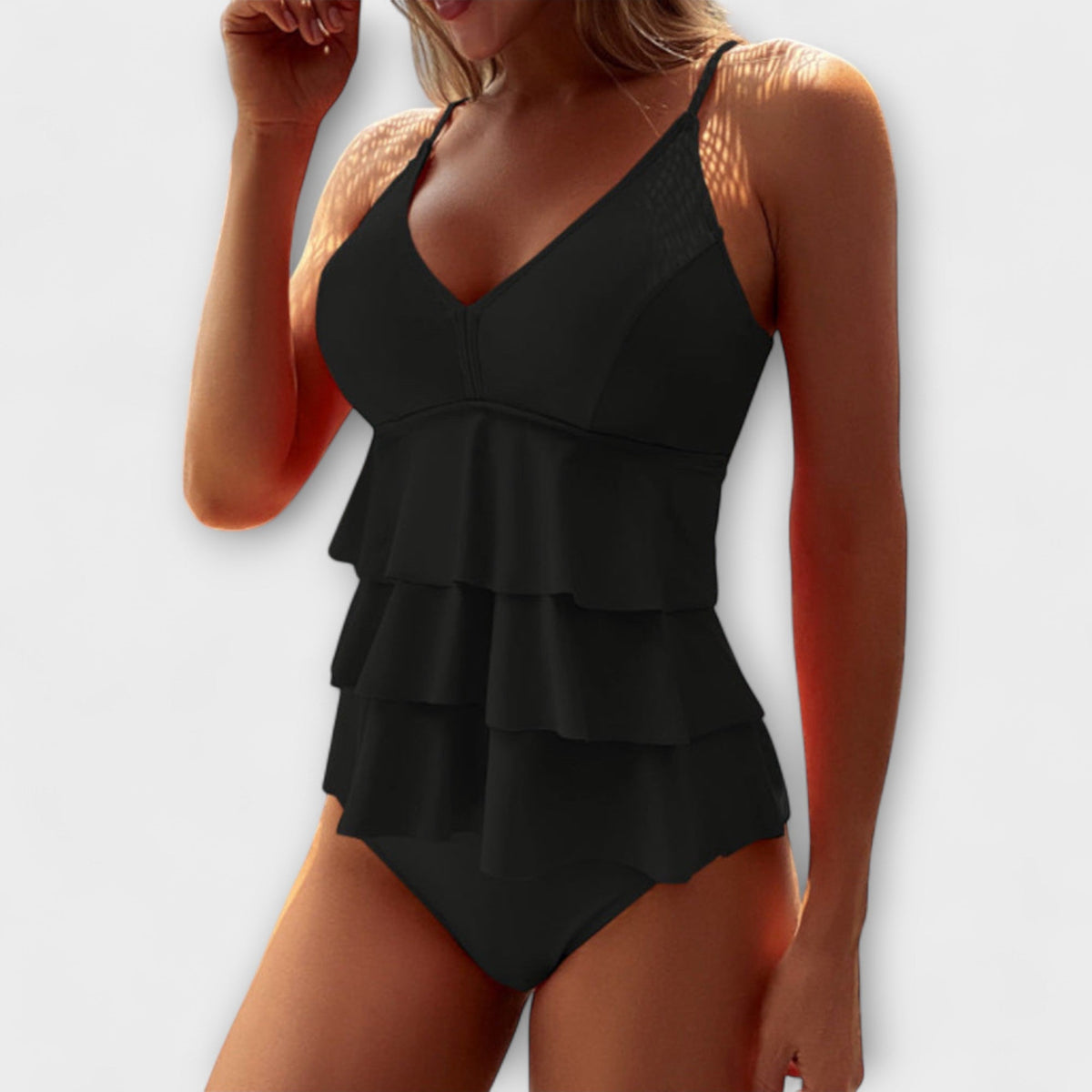 V-Neck Tiered Ruffle One Piece Swimsuit