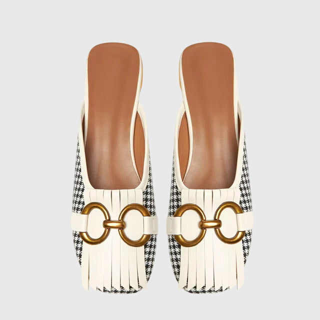 Square Toe Buckle Slip On Flats